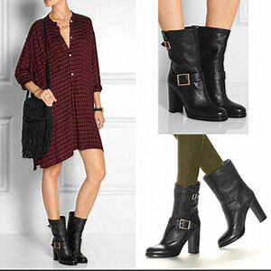 Jimmy‎ Choo Dart Biker Buckle Black Leather Combat Boot Women Size 37.5